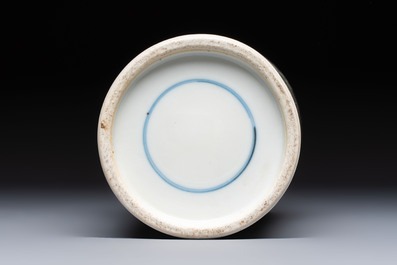 A Chinese famille verte 'Zhang Jiang Men 章江門' rouleau vase, 19th C.