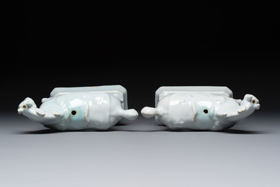 A pair of fine white Dutch Delft 'Riders on Horseback' groups, 18th C.