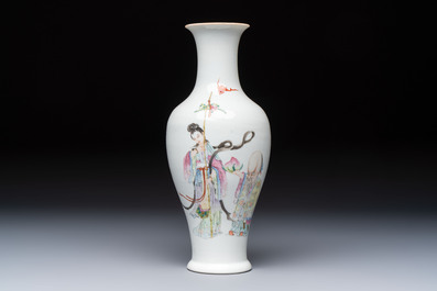 A Chinese famille rose 'Magu and Shoulao' vase, Shen De Tang Zhi 慎德堂製 mark, Republic