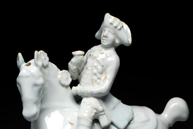 A pair of fine white Dutch Delft 'Riders on Horseback' groups, 18th C.