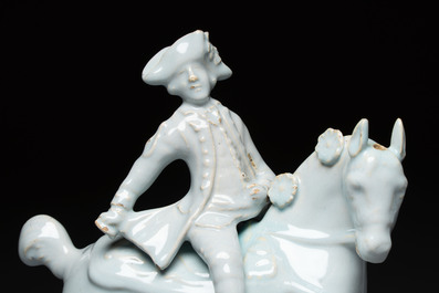 A pair of fine white Dutch Delft 'Riders on Horseback' groups, 18th C.