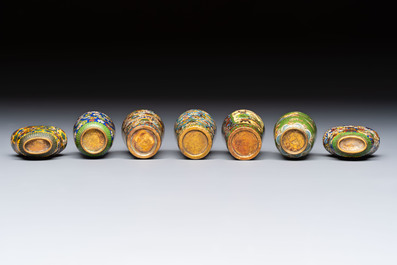 A collection of 12 Chinese cloisonn&eacute; snuff bottles with floral design, 19/20th C.