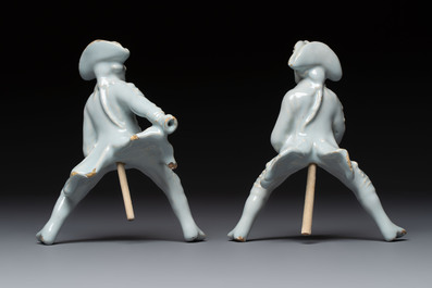 A pair of fine white Dutch Delft 'Riders on Horseback' groups, 18th C.