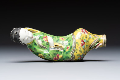 Six Chinese famille rose figures, one with a 'Lotus Throne' stand, 19th C.