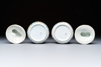 A pair of rare polychrome Dutch Delft 'Goat' tureens and covers, 18th C.