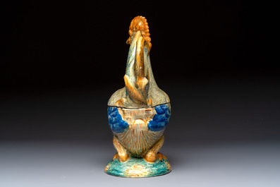 A large polychrome Italian maiolica 'Rooster' tureen and cover, 18th C.