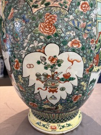 A large Chinese famille verte vase with narrative design, 19th C.