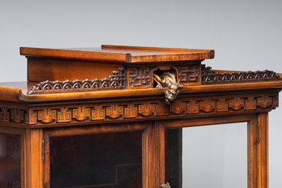Gabriel Viardot (1830-1906): A wooden Japonism display cabinet with mother-of-pearl and bone inlay, France, marked and dated 1886