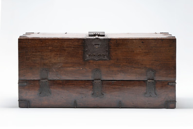 A Korean wrought-iron mounted wooden coin chest (Ton-Kwe), Joseon, 18/19th C.