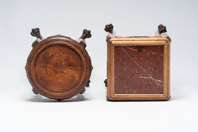 Gabriel Viardot (1830-1906): a gilt-bronze-mounted marble-topped Japonism wooden stand, marked, and one stand attributed to Viardot, France, ca. 1900
