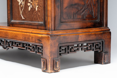 Gabriel Viardot (1830-1906): A wooden Japonism display cabinet with mother-of-pearl and bone inlay, France, marked and dated 1886