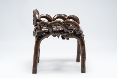 An unusual Chinese chair made from bamboo roots, 19th C.