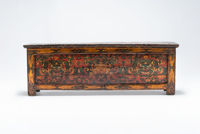 A Tibetan finely painted polychrome wooden altar table, 18/19th C.