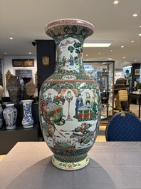 A large Chinese famille verte vase with narrative design, 19th C.