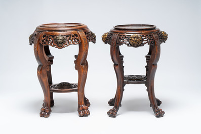 Attributed to Gabriel Viardot (1830-1906): two gilt-bronze-mounted Japonism wooden stands, France, ca. 1900