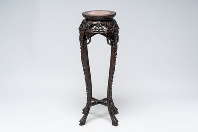 Four Chinese marble-topped hongmu stands, 19/20th C.