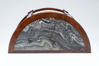 A fine Chinese marble-topped hongmu demi-lune console table, 19th C.