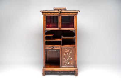 Gabriel Viardot (1830-1906): A wooden Japonism display cabinet with mother-of-pearl and bone inlay, France, marked and dated 1886