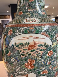 A large Chinese famille verte vase with narrative design, 19th C.