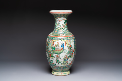 A large Chinese famille verte vase with narrative design, 19th C.