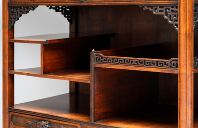 Gabriel Viardot (1830-1906): A wooden Japonism display cabinet with mother-of-pearl and bone inlay, France, marked and dated 1886