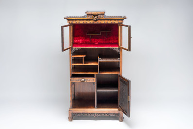 Gabriel Viardot (1830-1906): A wooden Japonism display cabinet with mother-of-pearl and bone inlay, France, marked and dated 1886