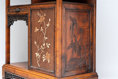 Gabriel Viardot (1830-1906): A wooden Japonism display cabinet with mother-of-pearl and bone inlay, France, marked and dated 1886