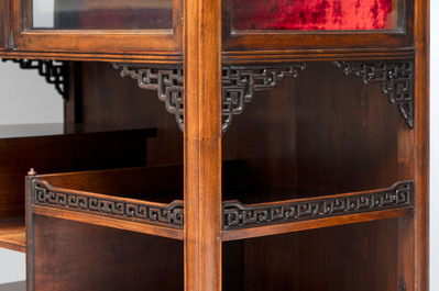 Gabriel Viardot (1830-1906): A wooden Japonism display cabinet with mother-of-pearl and bone inlay, France, marked and dated 1886