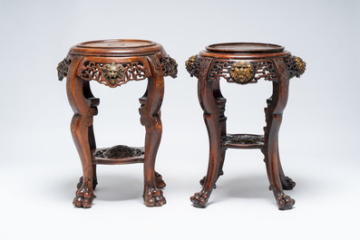 Attributed to Gabriel Viardot (1830-1906): two gilt-bronze-mounted Japonism wooden stands, France, ca. 1900