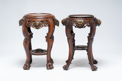 Attributed to Gabriel Viardot (1830-1906): two gilt-bronze-mounted Japonism wooden stands, France, ca. 1900