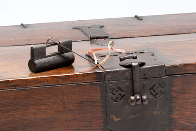 A Korean wrought-iron mounted wooden coin chest (Ton-Kwe), Joseon, 18/19th C.