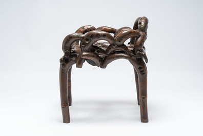 An unusual Chinese chair made from bamboo roots, 19th C.