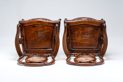 A set of six fine Chinese marble-inset hongmu chairs, 19th C.