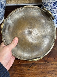 A large Chinese bronze tripod censer and stand, Wu Chen Mi Sheng Tang 戊辰米生堂 mark, dated 1868