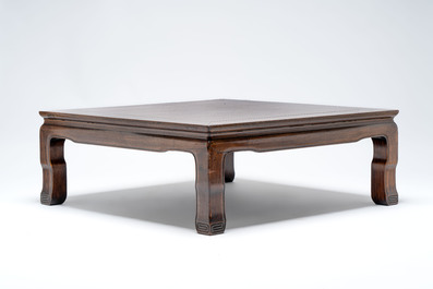 A Chinese nanmu square low table, 19th C.