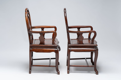 A set of six fine Chinese marble-inset hongmu chairs, 19th C.