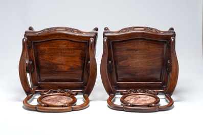 A set of six fine Chinese marble-inset hongmu chairs, 19th C.