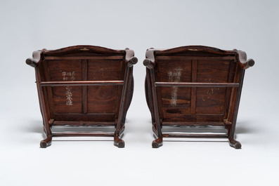 A set of six fine Chinese marble-inset hongmu chairs, 19th C.