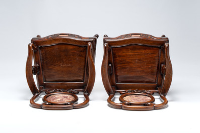 A set of six fine Chinese marble-inset hongmu chairs, 19th C.