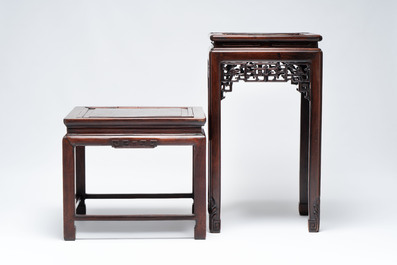 A Chinese hongmu stand and a square low table, 19th C.