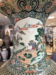 A large Chinese famille verte vase with narrative design, 19th C.
