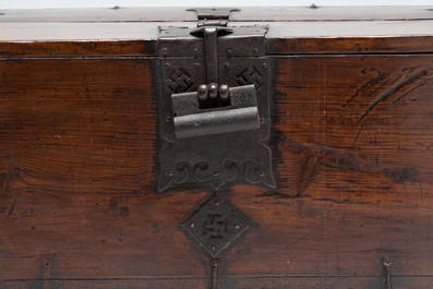 A Korean wrought-iron mounted wooden coin chest (Ton-Kwe), Joseon, 18/19th C.