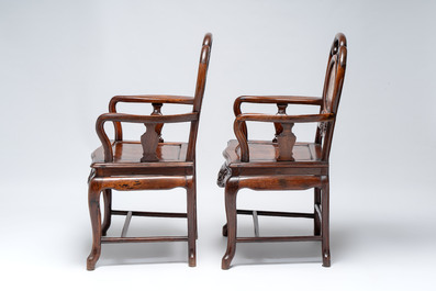 A set of six fine Chinese marble-inset hongmu chairs, 19th C.