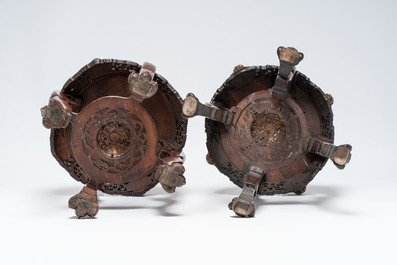 Attributed to Gabriel Viardot (1830-1906): two gilt-bronze-mounted Japonism wooden stands, France, ca. 1900