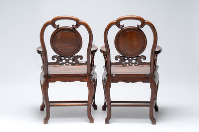 A set of six fine Chinese marble-inset hongmu chairs, 19th C.