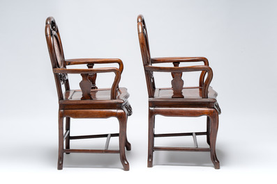 A set of six fine Chinese marble-inset hongmu chairs, 19th C.