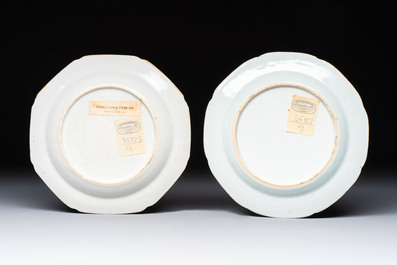 Two Chinese famille rose armorial saucers, Qianlong