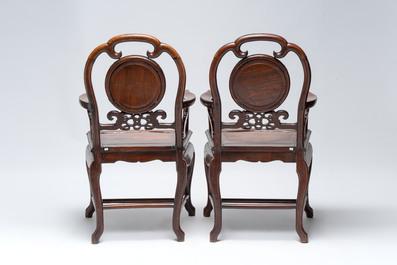 A set of six fine Chinese marble-inset hongmu chairs, 19th C.