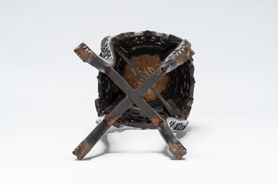 Four Chinese marble-topped hongmu stands, 19/20th C.