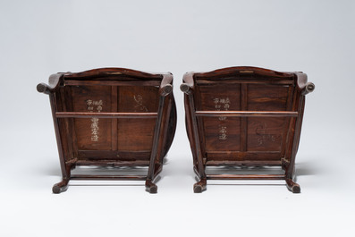 A set of six fine Chinese marble-inset hongmu chairs, 19th C.